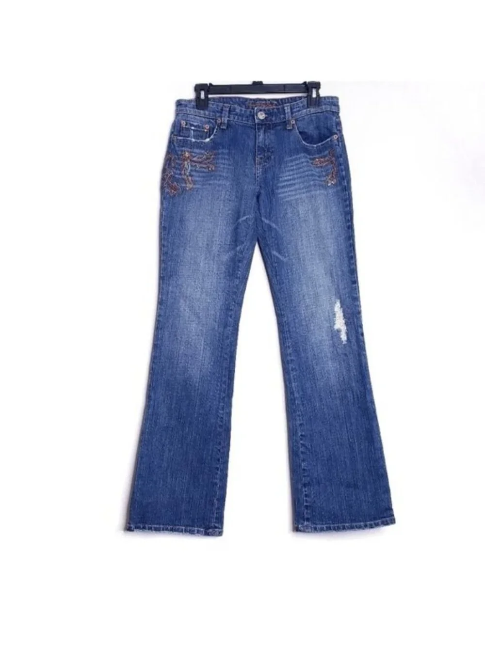 American Eagle Stretch Boot Beaded Distressed Bootcut Jeans Y2K Women's Size 6